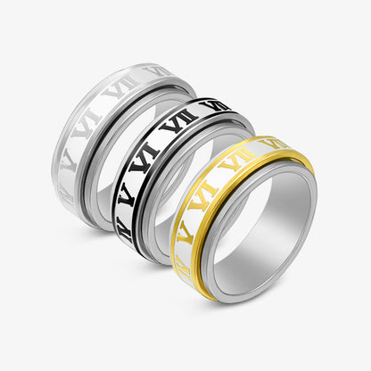 Rotatable Roman titanium and steel ring