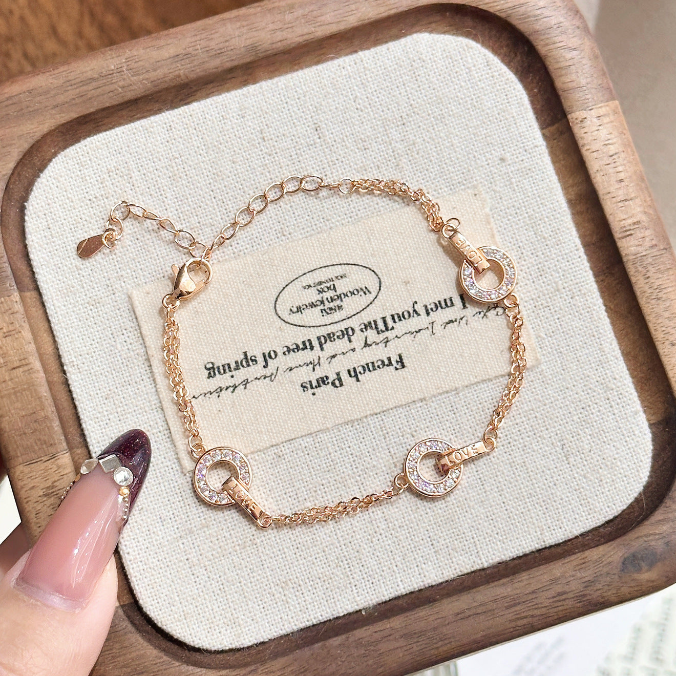 Diamond-studded copper coin bracelet