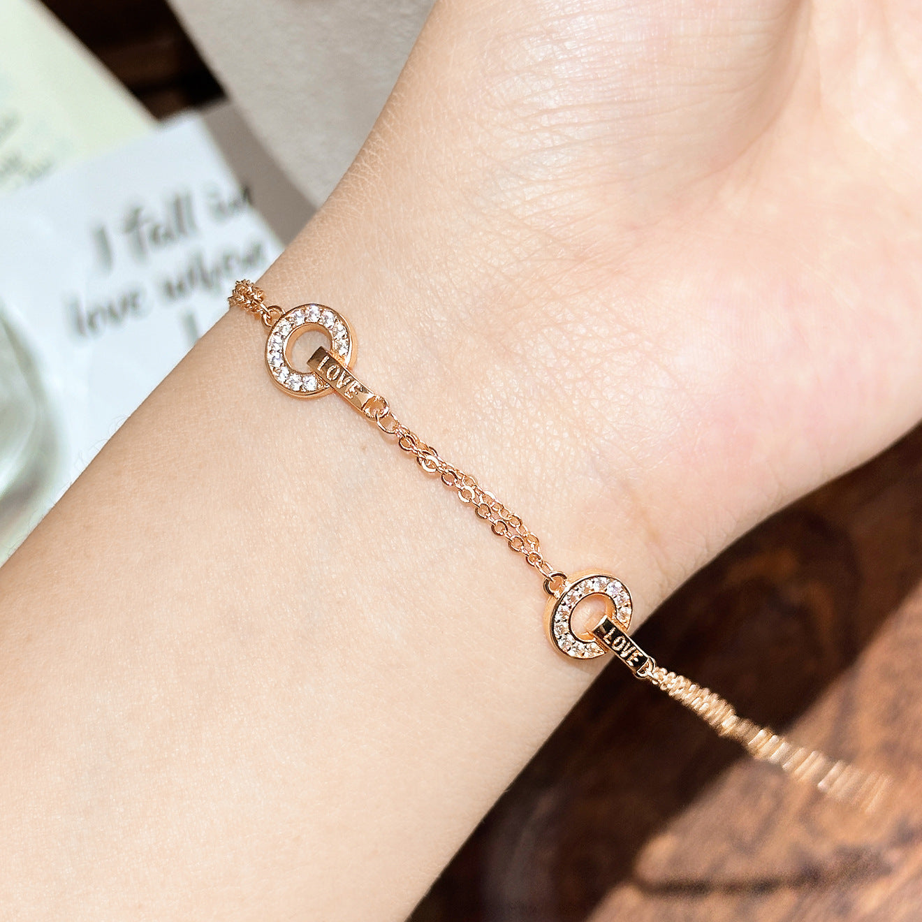 Diamond-studded copper coin bracelet