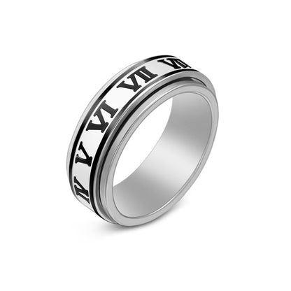 Rotatable Roman titanium and steel ring