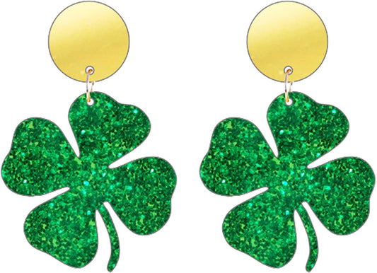 St. Patrick's Day Earrings for Women,Irish Shamrock Acrylic Dangle Earrings, Green Hat Clover Horseshoe Drop Earrings for Irish Festival